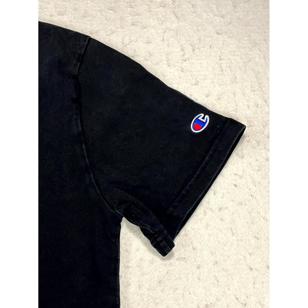 Y2K Champion T Shirt Men Small Black Embroidered Spellout Crew Neck Short Sleeve - Picture 6 of 9